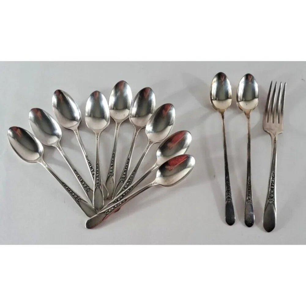 Rogers Priscilla Lady Ann Silverplate Flatware Ice Tea Spoons Fork 12pc Elegant